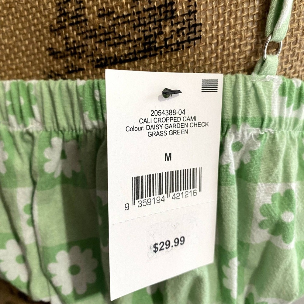 NWT Cotton On Cali Cropped Cami Grass Green Daisy Garden Check Floral Medium‎ - Picture 4 of 6